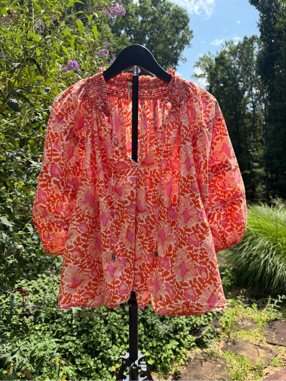 Free People Willow Smocked Balloon Sleeve Floral Top- Size M